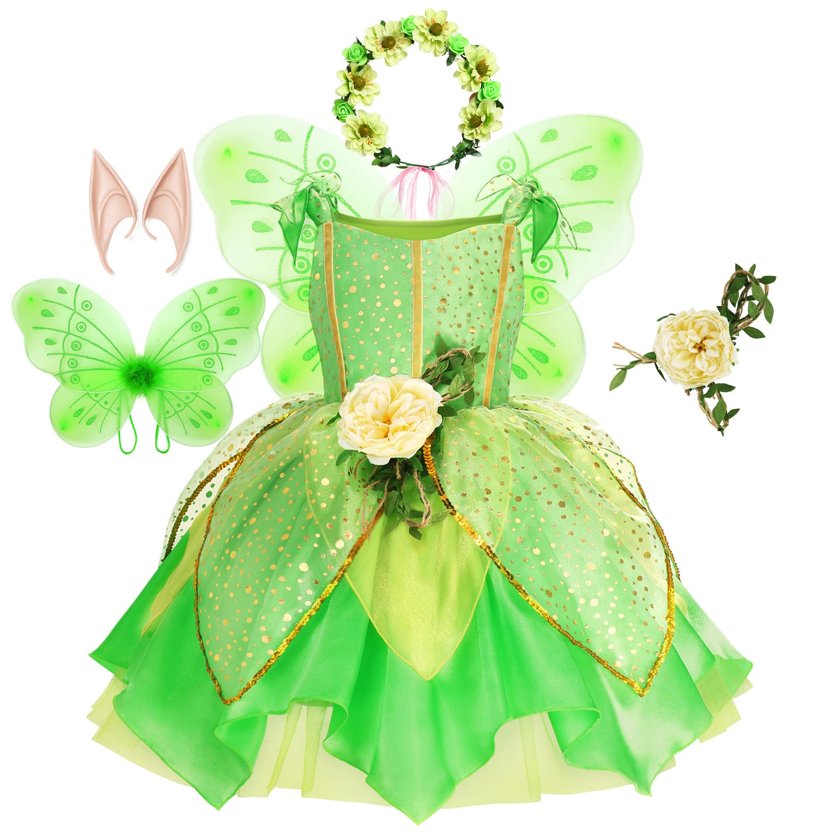 KSISUSH Fairy Costume for Birthday Party Halloween Costume Girls Princess Dress and Accessories Cosplay Dress