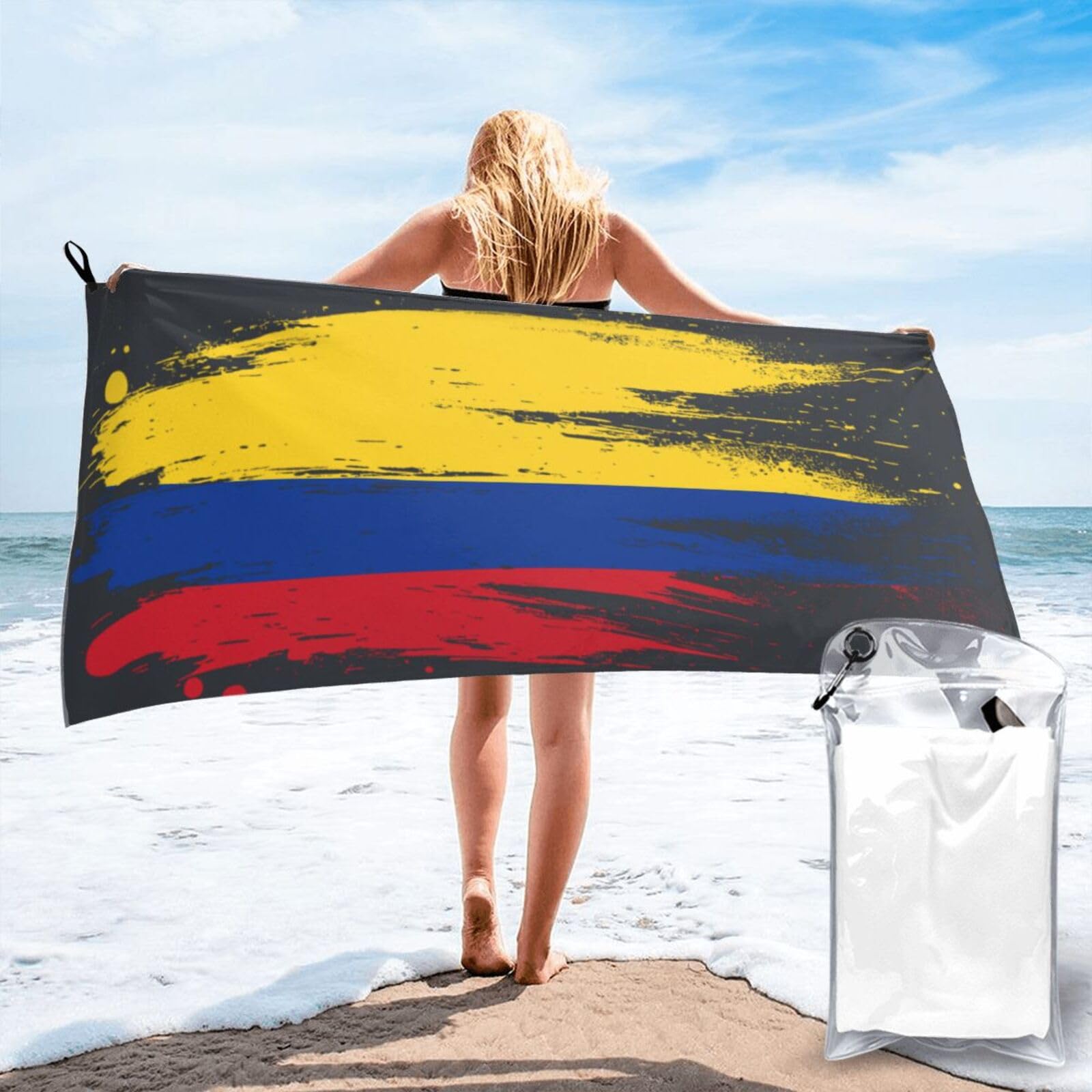 peiyeety Ocean and Colombia Colombian Flag Abstract Art Beach Quick Drying Towel A Unique Design 31.5"X63"
