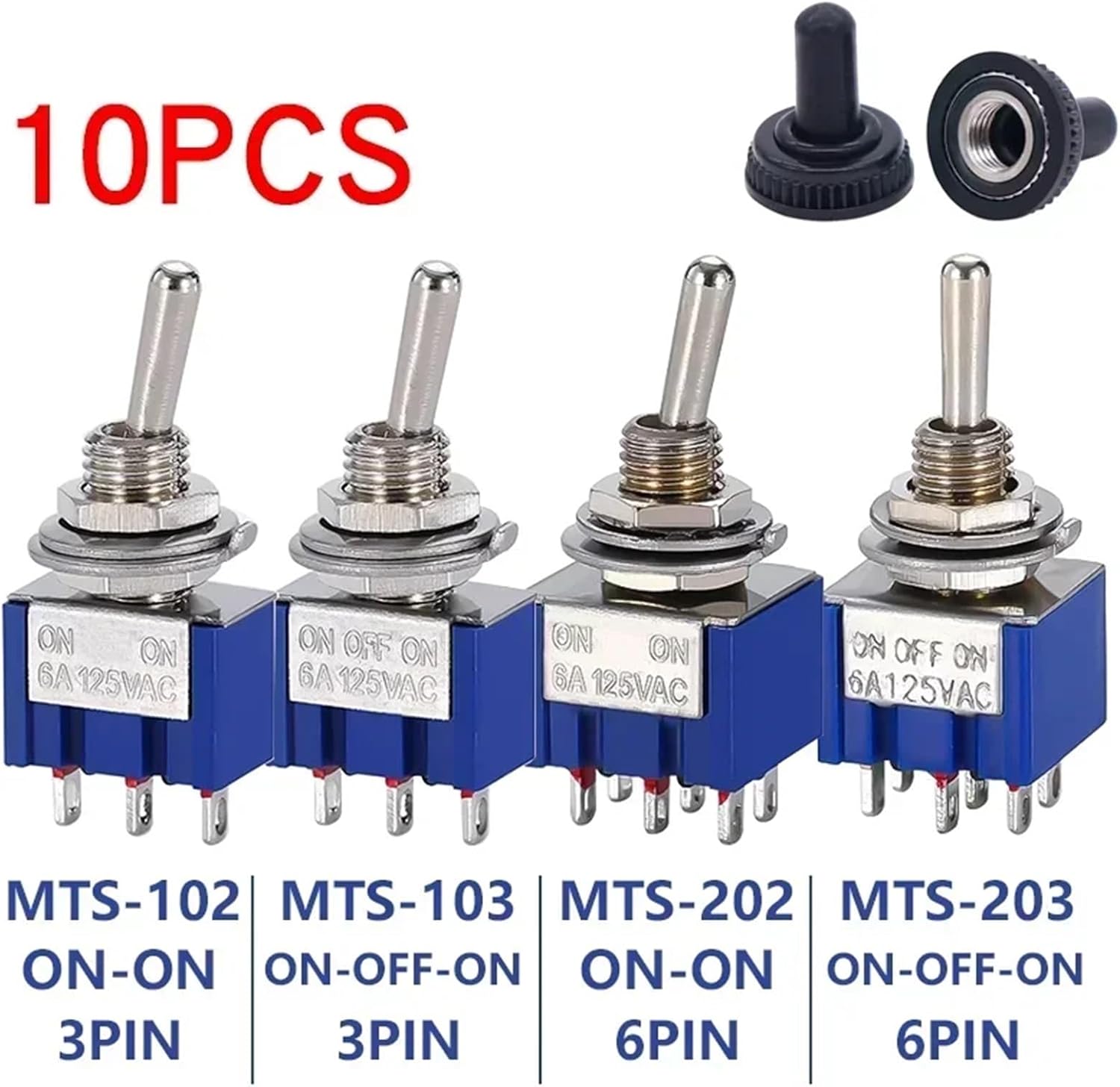 6mm Switches Switch Rocker Switch 6A 125VAC Toggle Switch with Waterproof Cap MTS-102 MTS-103 MTS-202 MTS-203(MTS202 Red)