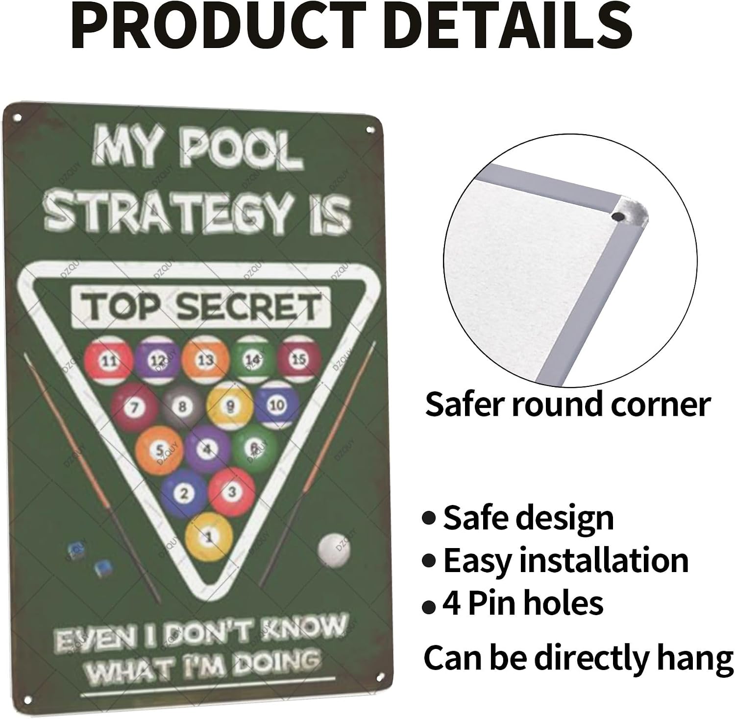 DZQUY Billiard Room Pool Hall Tin Sign Decor Billiards Billiard Lovers Billiards Fans Metal Signs For Billiard Club, Game Room Decor, Basement Wall Decor Plaque 8x12inches image 3
