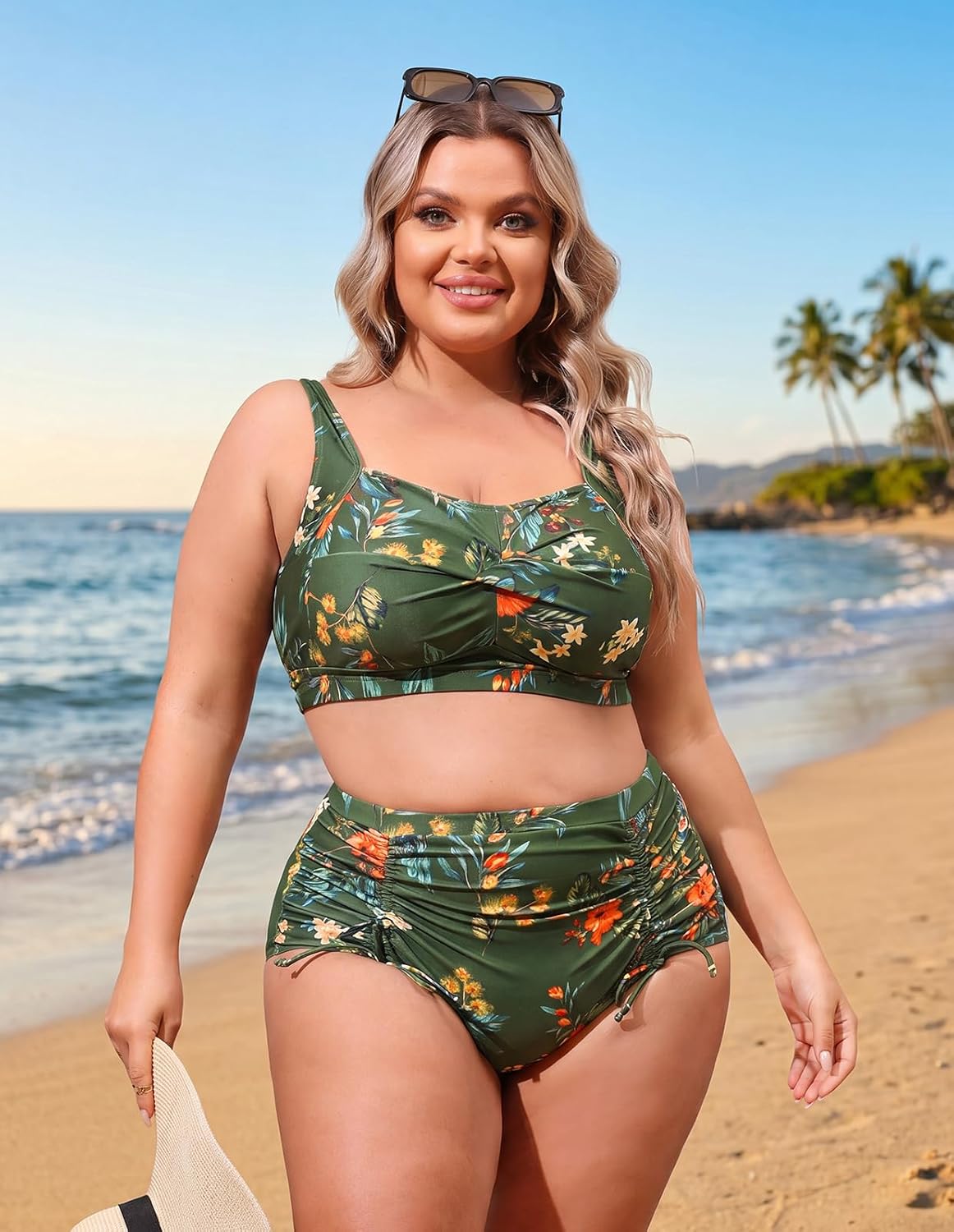 Hanna Nikole Women Plus Size Two Piece Swimsuit Sets Twist Front Bikini Bathing Suit with Drawstring Ruched Bottom