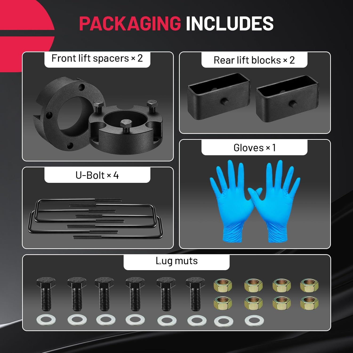 BDFHYK Leveling Lift Kits Compatible with Toyota Tacoma, 3" Front and 2" Rear Leveling Lift Kit for 1995-2004 Tacoma 2WD 4WD, 6061 T6 Aluminum Billet Strut Spacers, 6 Lug Wheel Bolt Pattern Only