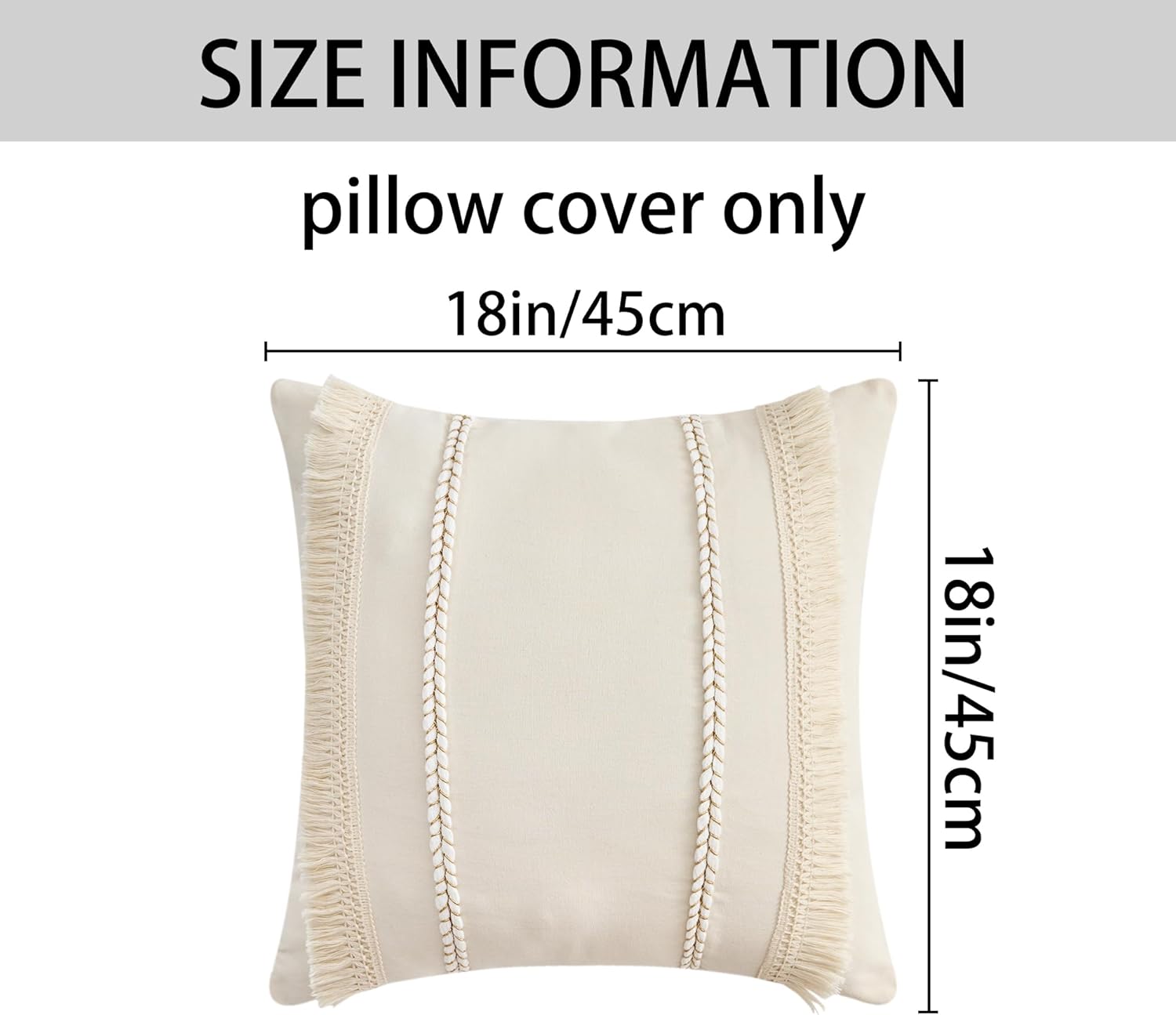 2 Pcs Decorative Boho Throw Pillow Cover, Modern Textured Tufted Pillow Cover Striped for Couch Bed Sofa 18 x 18 Inch Beige