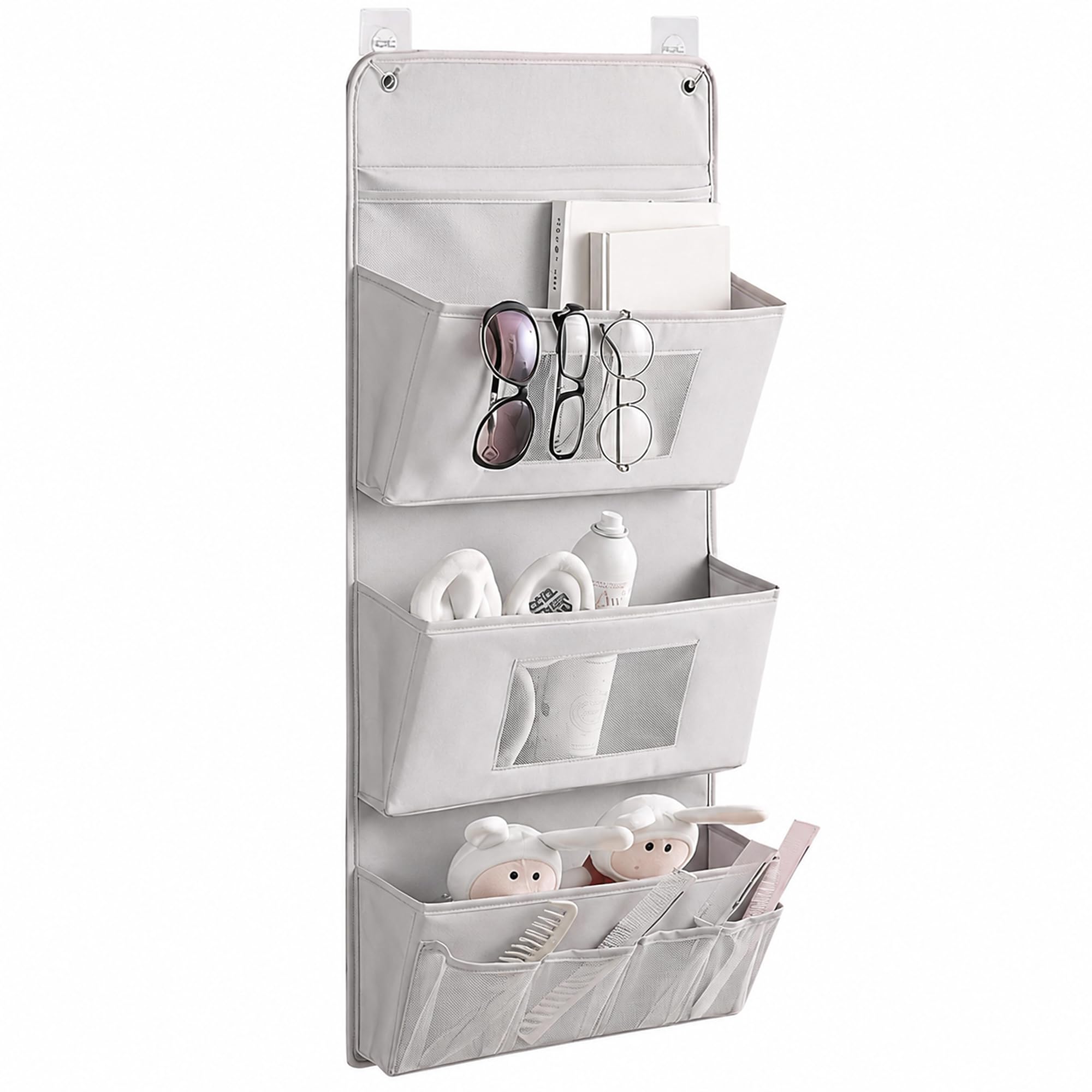 Organizer da appendere a 3 strati, 40 x 90 cm, organizer per porta senza fori, per bagno e guardaroba, organizer da parete pieghevole in tessuto Oxford con 3 tasche, 2 ganci, portaoggetti