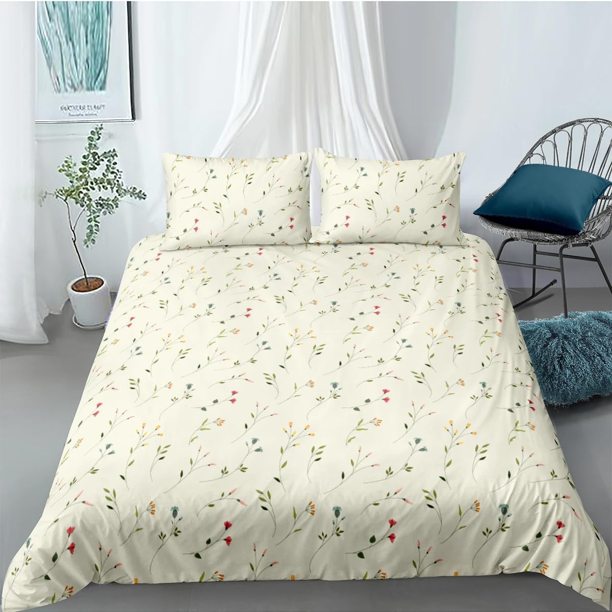 QBIDCSX Bedding Double Bed Set Floral Bedding Double Bed Set - Microfibre Quilt Cover 230x220 cm - Comforter Cover with 2 Pillowcases(Double)