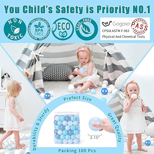 Miniatura 3 de GOGOSO Pelotas para niños  Pelotas de plástico para bebés y niños pequeños de verano, azul y blanco perla, 100 unidades