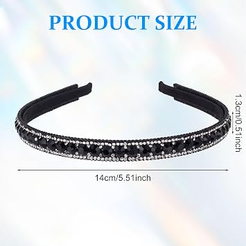 HINZIC Non-Slip Rhinestone Headbands for Women, Sparkling Crystal Hair Bands for Bridal Wedding, Bling Diamond Hair Styling Clips Accessories for Girls- Black