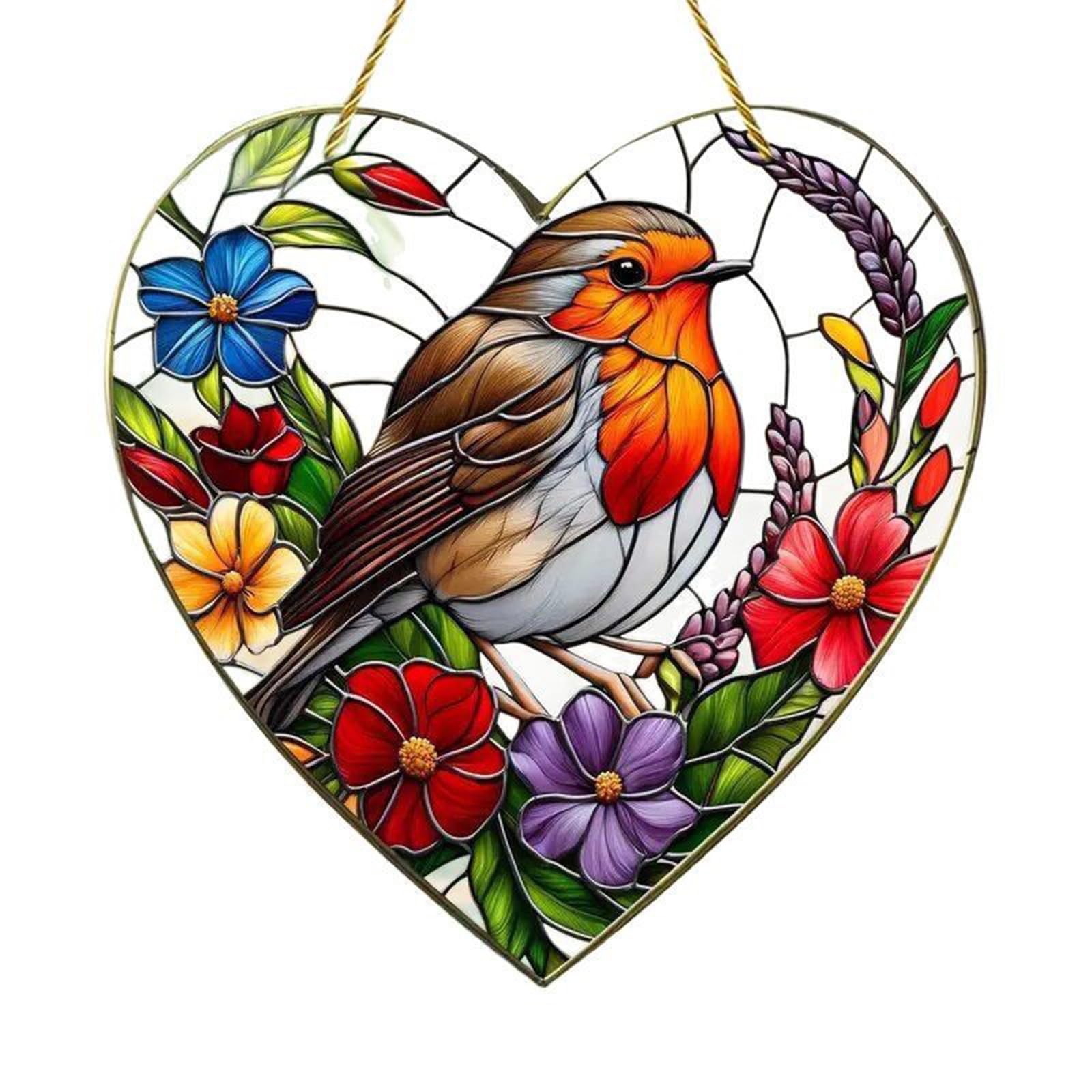 Ktguk Multicolored Window Sun Catcher,Acrylic Hanging Garden Suncatcher Robin On Branch,Glass Robin Bird Garden Hanging Ornament,For Garden Window Home Decoration Gifts