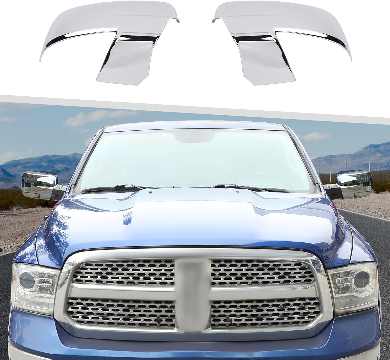 Jimen Fit for Dodge Ram 2011-2017, 2PCS Driver Side & Passenger Side Mirror Cover Caps (Chrome)