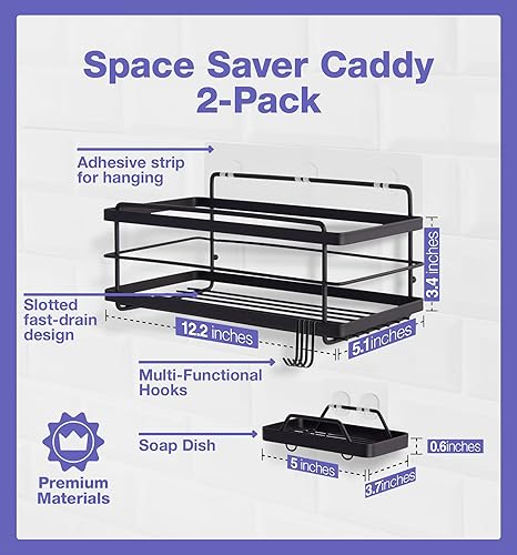 Miniatura 24 de KINCMAX Carritos de ducha de hierro, estantes de baño autoadhesivos para duchas, organizador de pared, estante para champú, estante para despegar