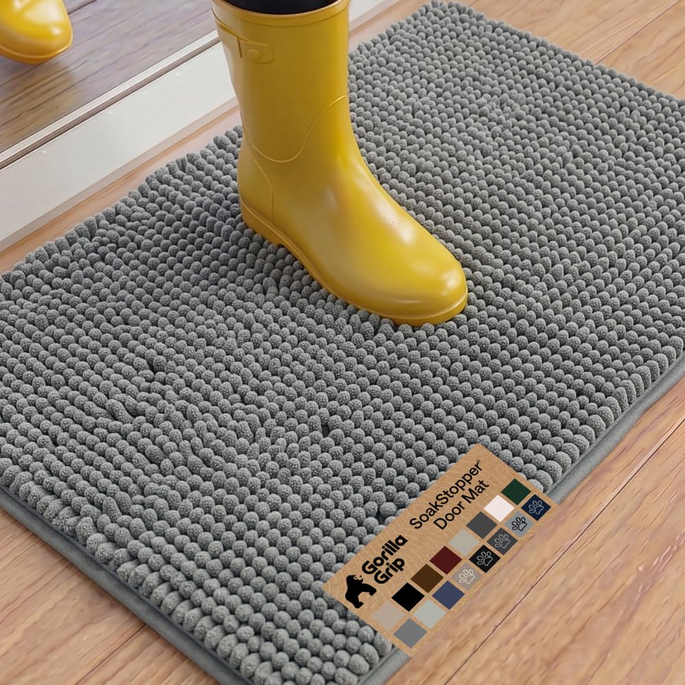 GORILLA GRIP SoakSTOPPER Dog Door Mat, Machine Wash and Dry, 36x24 Gray