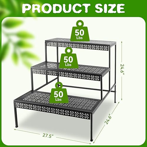Miniatura 2 de Soporte de metal para plantas de 3 niveles, soporte para macetas de flores, soporte para plantas escalonadas, organizador de almacenamiento al aire