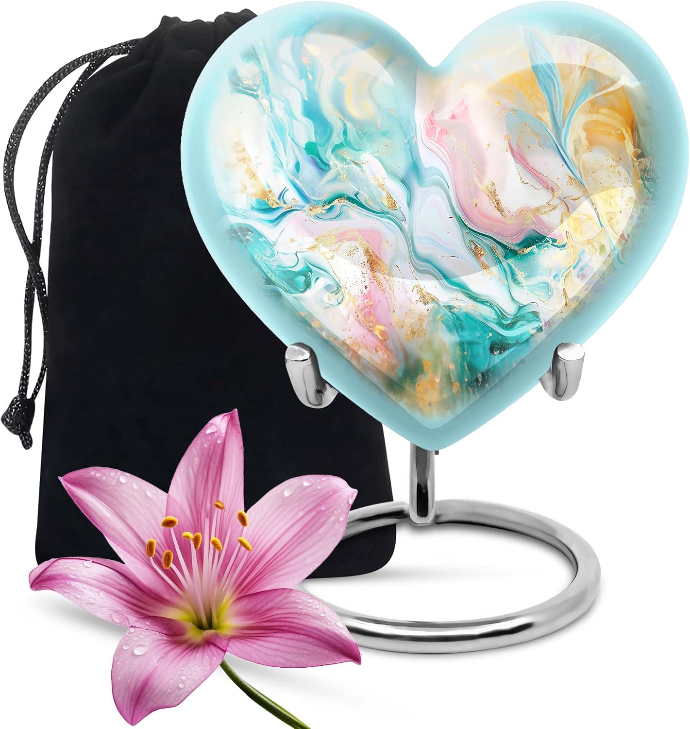 Tranquil Waves Heart Urn - 10 Inch Multicolor Cremation Urn for Adult Ashes