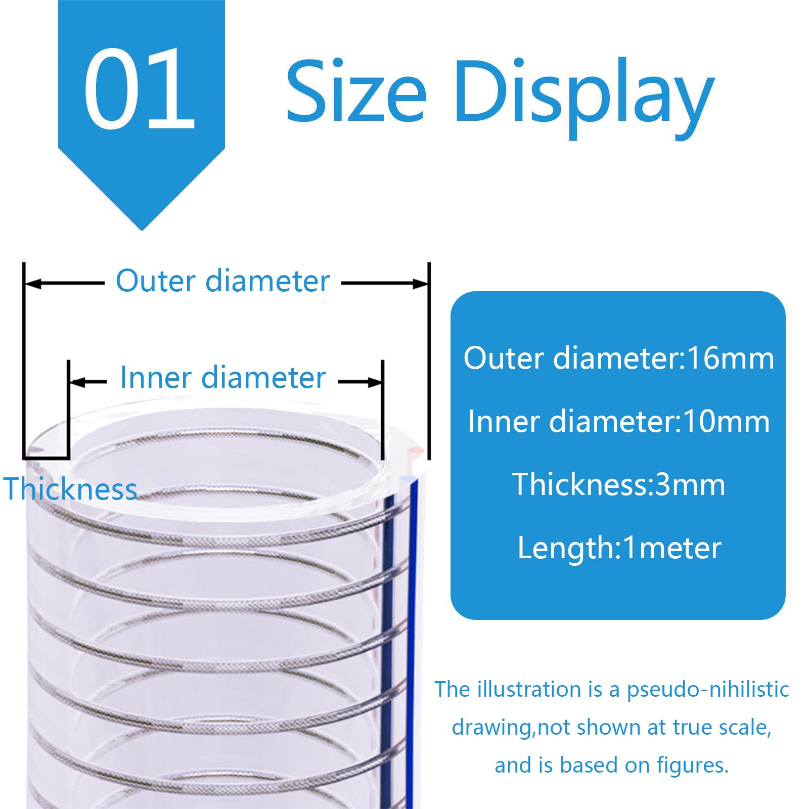 Manguera de Alambre Acero PVC Transparente | Pared engrosada de 3 mm con refuerzo de alambre de acero for resistencia a la presión y antitorcedura