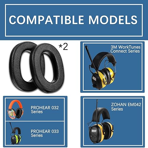 Miniatura 3 de PROHEAR Almohadillas de espuma de repuesto FEP01 (actualizadas) para auriculares de radio 3M WorkTunes Connect (90543, 90544, 90542, 90541,90507),