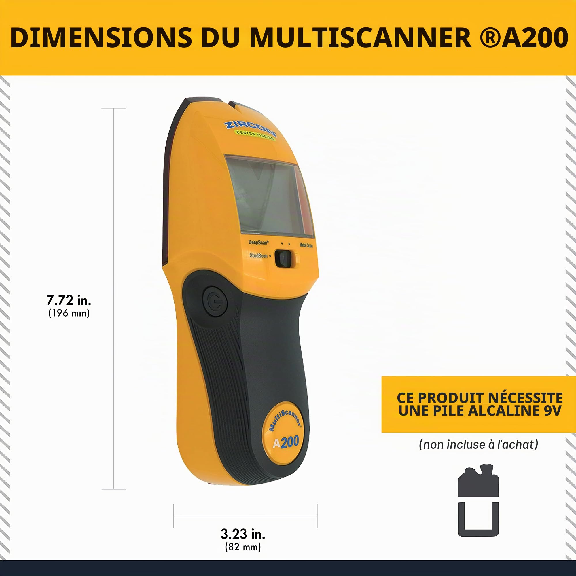 Zircon Multiscanner A200 Scanner Mural électronique/détecteur de métaux/détection de Fils AC avec pointeur SpotLite