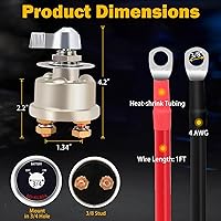 Vista 5 de Interruptor maestro de desconexión de batería 12-48V 200A y juego de cables de batería 4 AWG de 1 pie, interruptor de corte de energía de alta