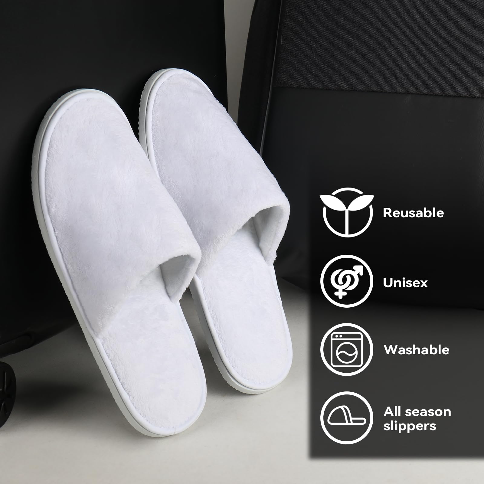 10 pantofole usa e getta, per hotel, unisex, per casa, viaggi, hotel o uso commerciale, bianco, Large Wide Women/Large Wide Men
