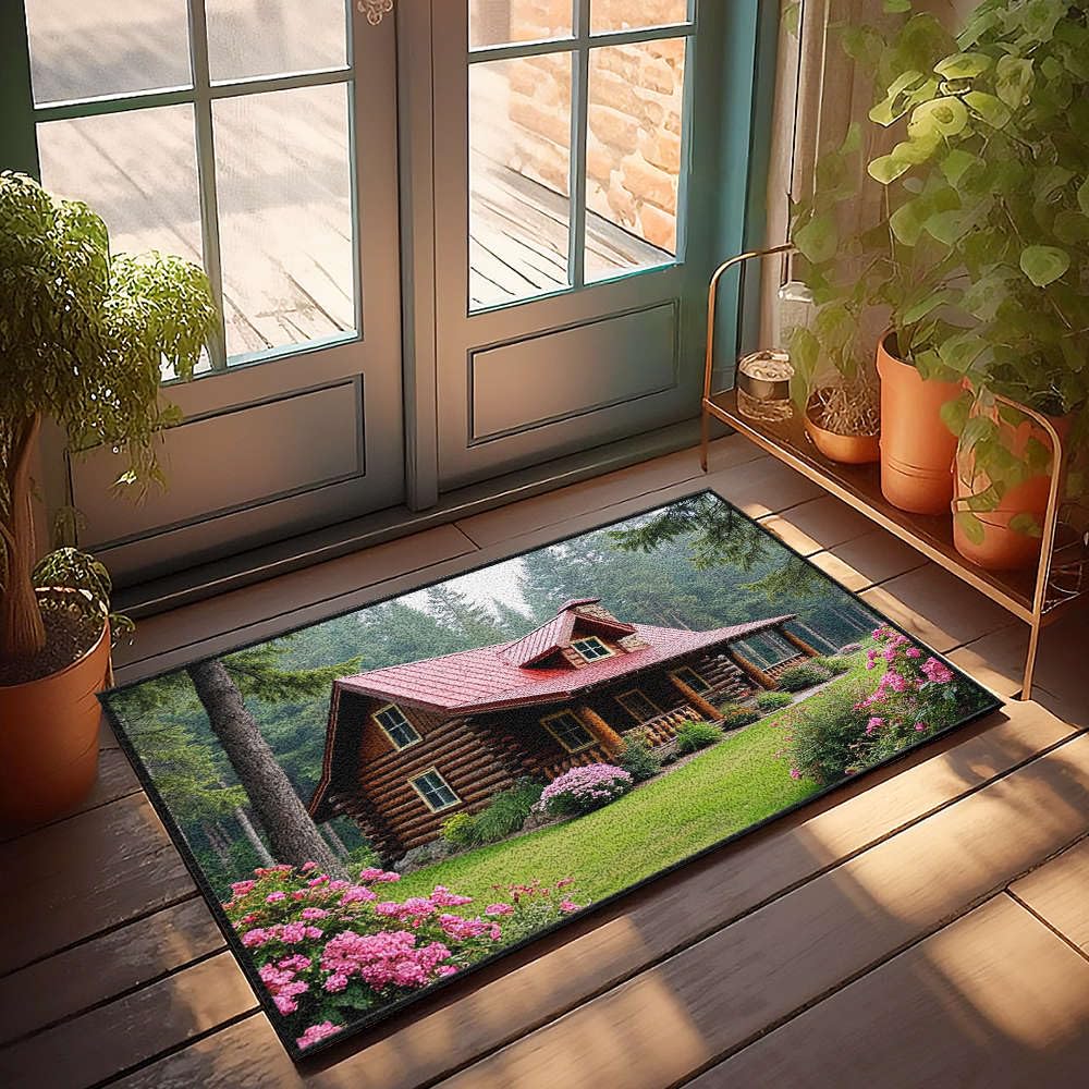 Tapis de porte intérieur ambiance cabane en rondins pour une entrée chaleureuse