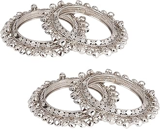 Indian Oxidized Jewelry for Navratri Boho Vintage Antique Tribal Indian Oxidized Bell Charm Bracelet Bangle Set Jewelry for Women