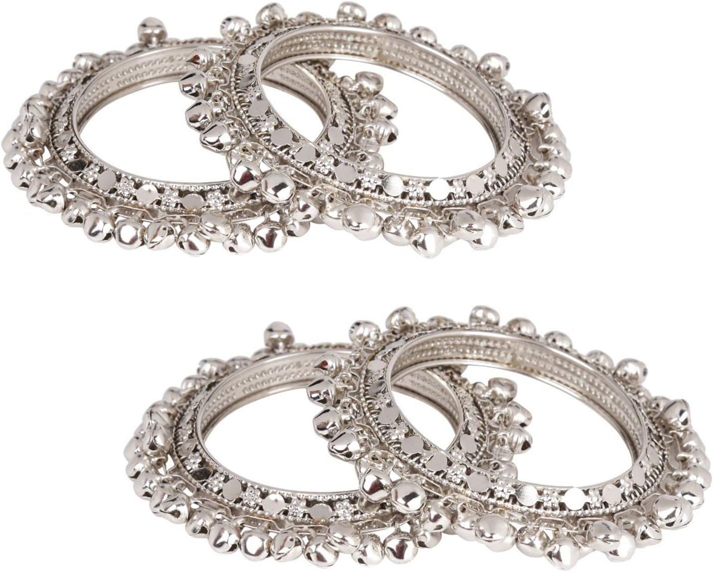 Efulgenz Indian Oxidized Jewelry for Navratri Boho Vintage Antique Tribal Indian Oxidized Bell Charm Bracelet Bangle Set Jewelry for Women