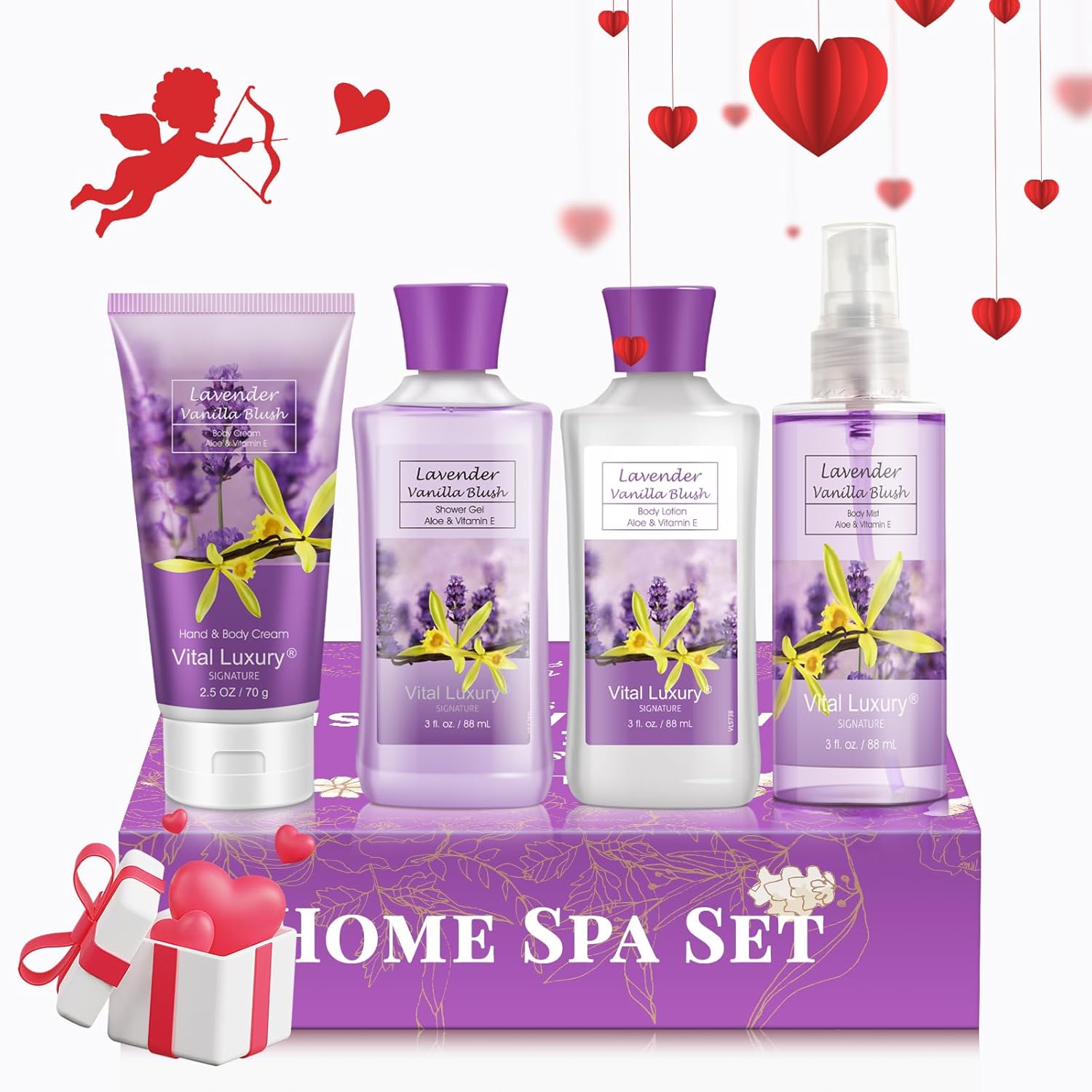 Bath and Body Gift Set, Lavender Vanilla Blush 4-Piece Skincare Collection - Lotion, Shower Gel, Hand and Body Cream, Body Mist, 3 Fl Oz Each, Holiday Gift for Her/Mom/Girlfriend/Sister - Image 2