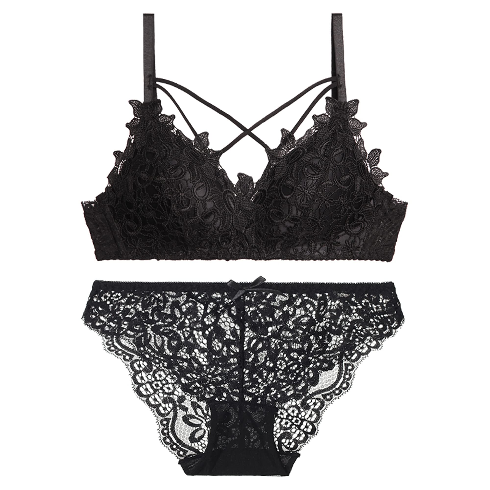 Ensemble lingerie noir 85B avec soutien-gorge push-up sans armature et sa culotte en dentelle