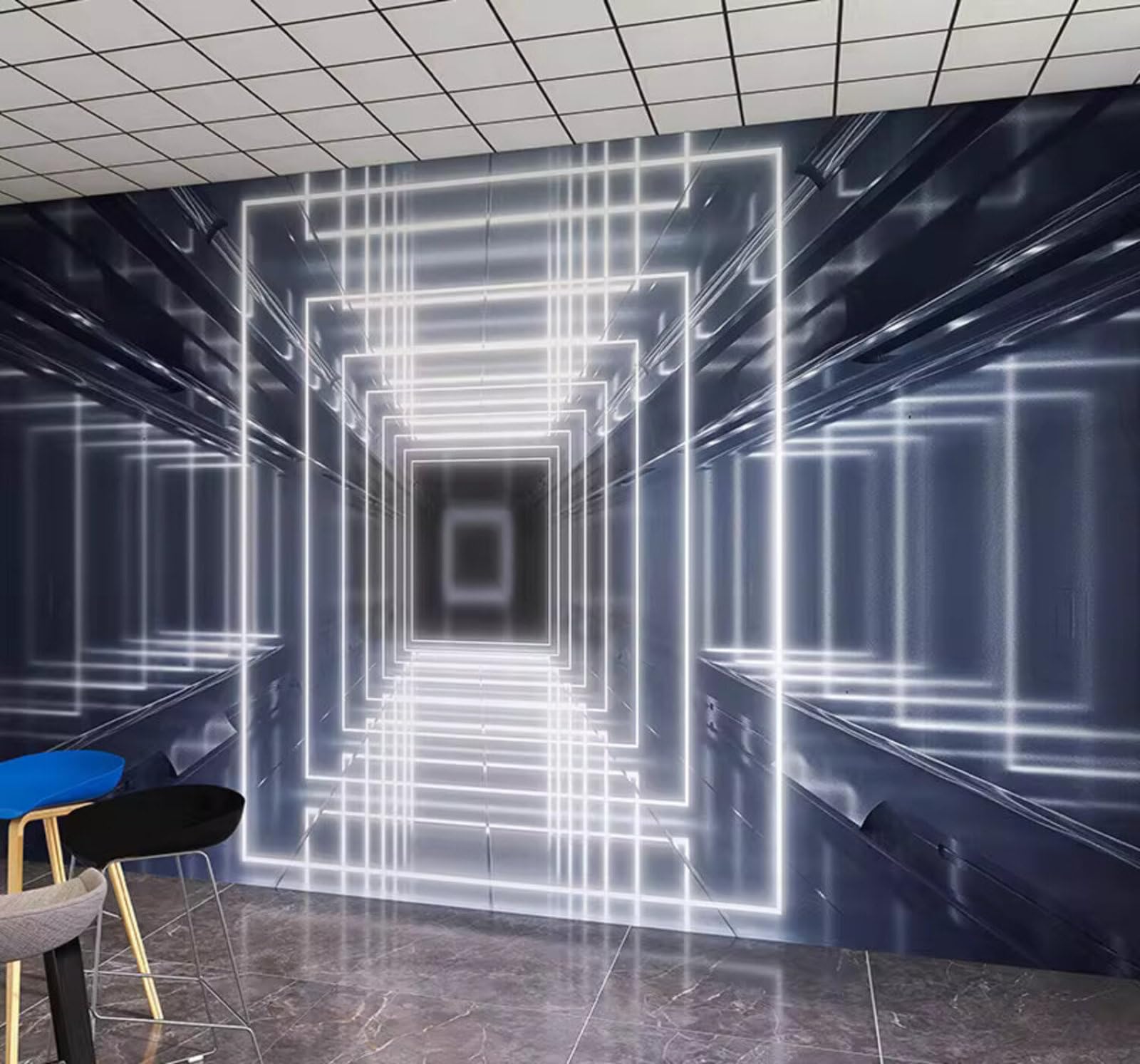 Wallpaper-3D-Xlm 250Cm×170Cm(B×H) Three Dimensional Geometric Tunnel Visual Extension Space 3D Wallpaper Easy Install Feature Office Living Room Sofa Bedroom Tv Background Wall Decoration-250Cm×170Cm