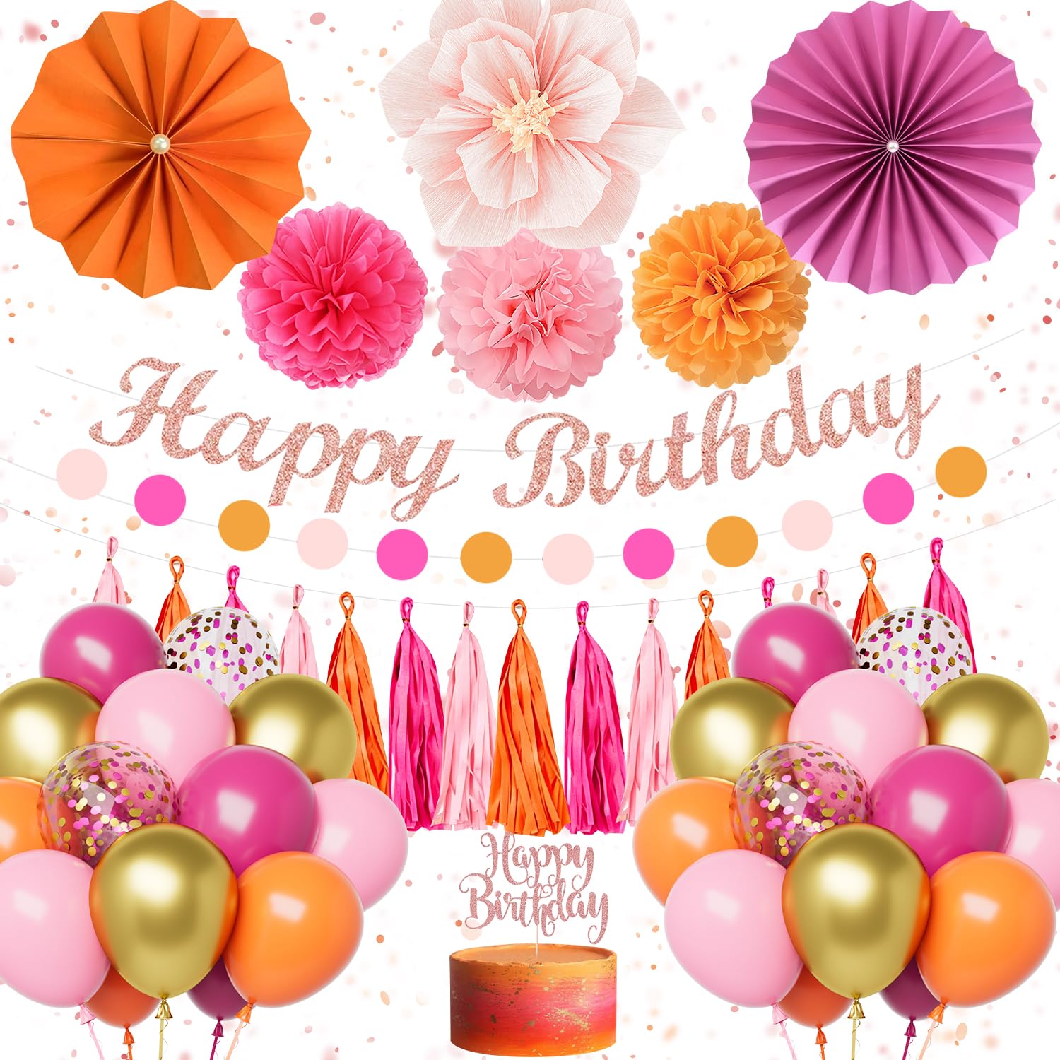 Birthday Decorations for Women, Pink and Orange Birthday Party Decorations