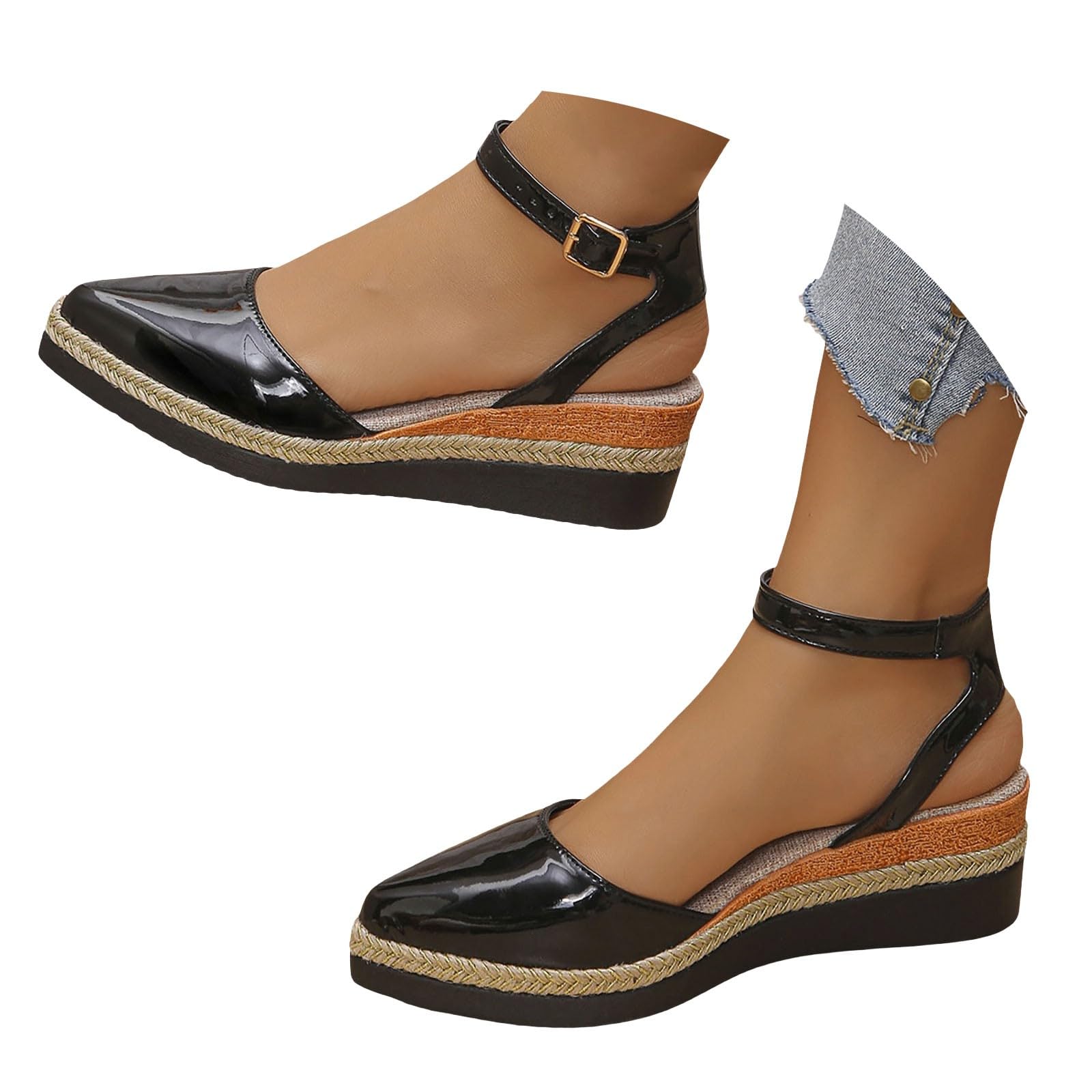 Alpargatas Mujer con Cuña Punta Cerrada Sandalias Cómodas Verano para Playa | Cuñas Esparto Mujer Ligeras Cómodas Zapatos Ortopedicas Antideslizantes Calzado Esparto Plataforma Sapatos para Caminar