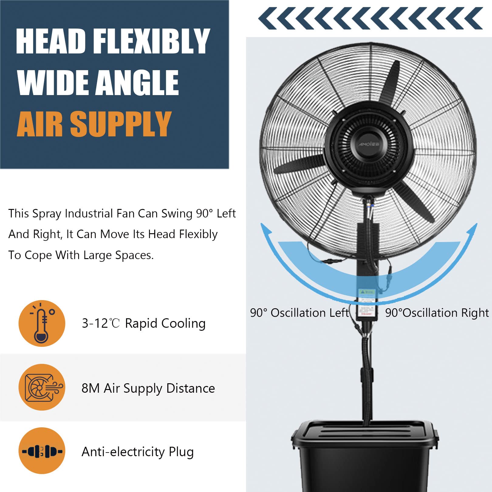 Ventilador nebulizador para Exteriores, Impermeable, con Altura Ajustable y oscilante de 90°, Ideal para gimnasios y garajes. Solución de refrigeración climas cálidos.