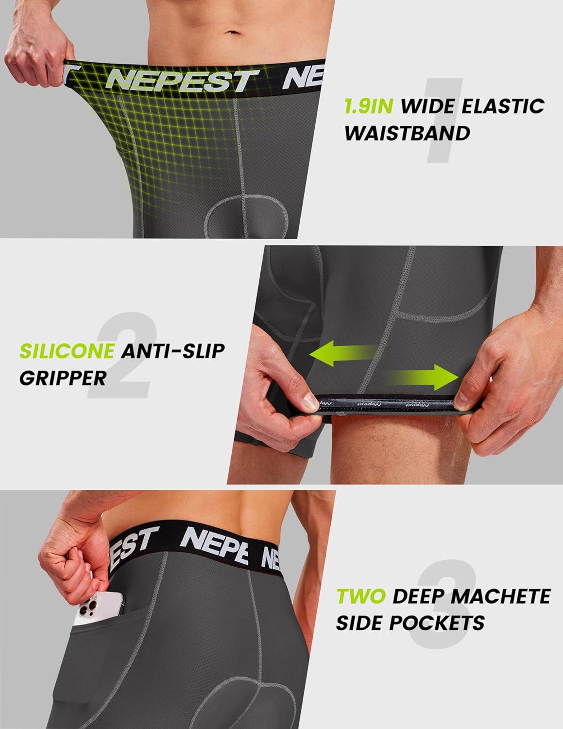 Nepest Cycling Underwear for Men Bike Shorts 4D Padded Biking Road Bicycle Biker MTB Liner Padding Shorts with Pockets - Image 4