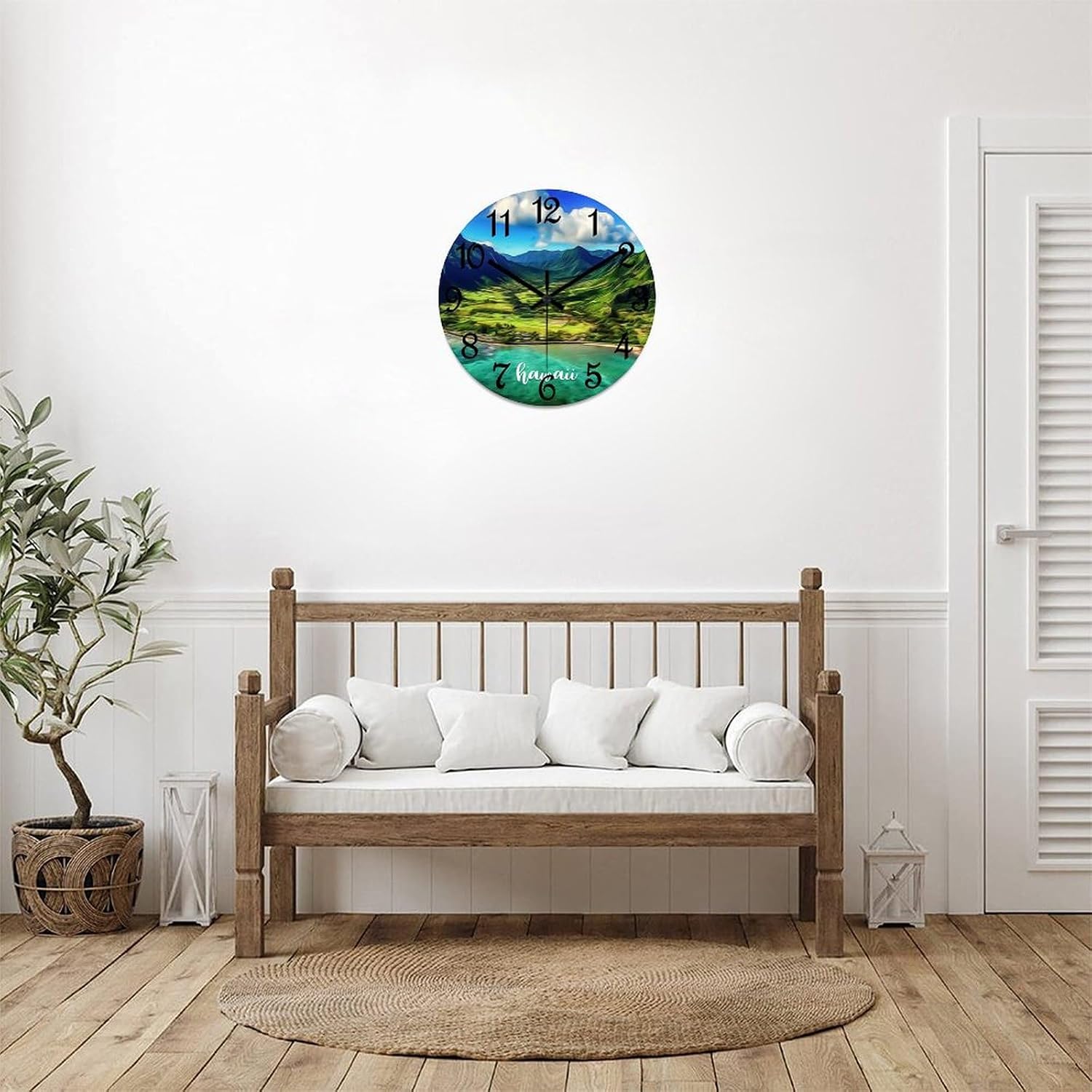 Hawaii Decorative Wood Clock Hawaii City Coastal Landscape Clocks for Wall Battery Operated Silent Clocks for Bathroom Bedroom 12x12in New Home Housewarming Gift, Style, s4377p88hvl6
