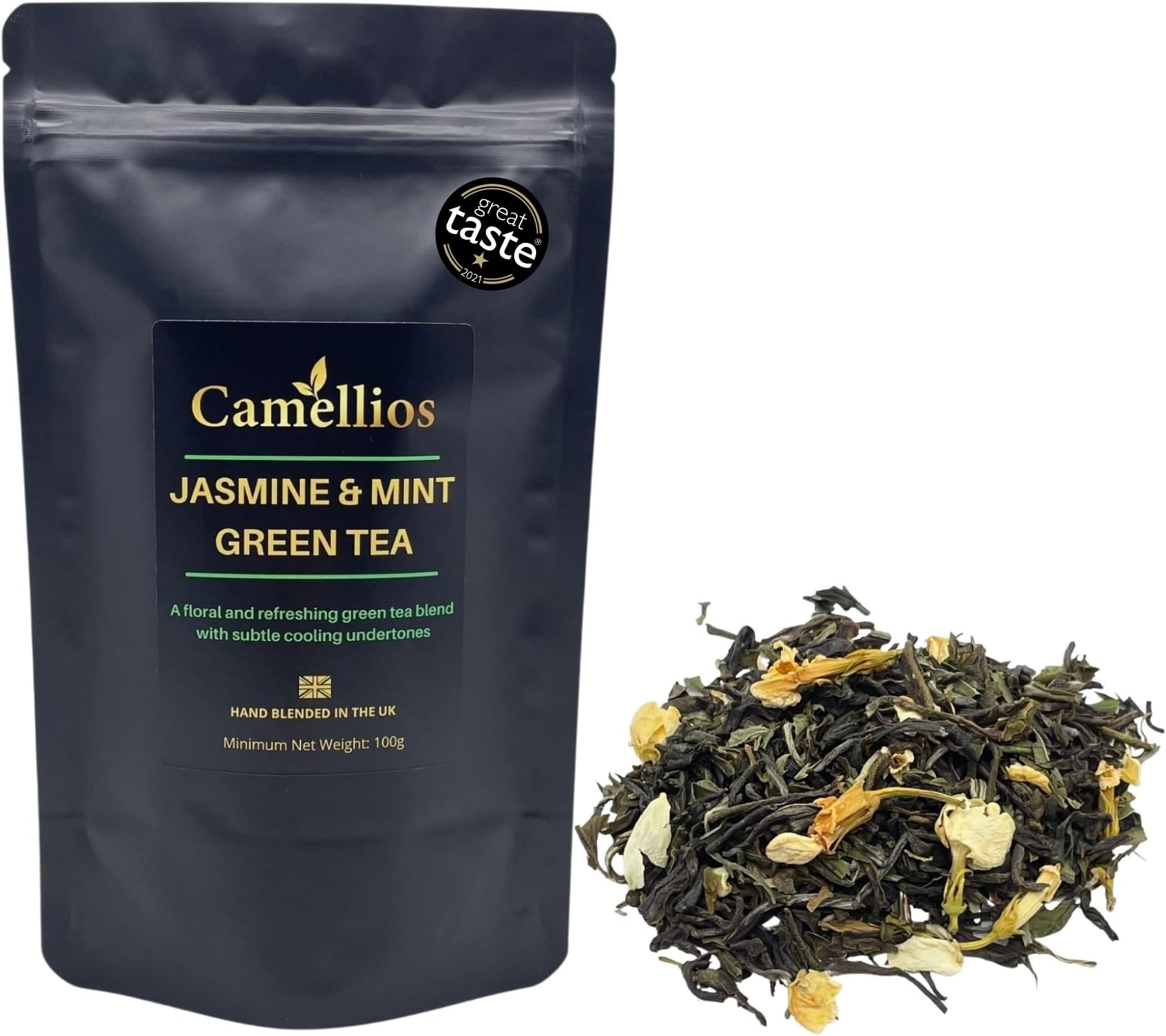 Jasmine and Mint Green Tea, Green Loose Leaf Tea, Camellios (100g)