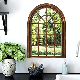 Arched Garden Scenery Fake Windows Wall Sticker,3D Nature Landscape Windows Wall Decal Bedroom Living Room Decoration
