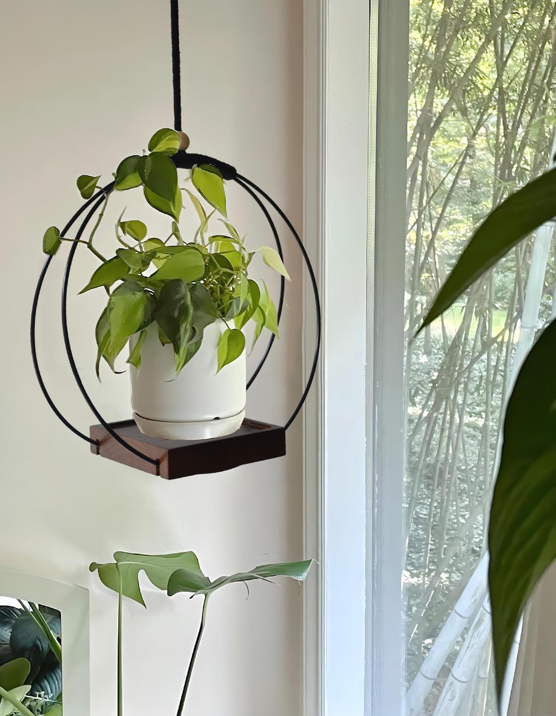 Lot de 2 pots de fleurs suspendus en macramé pour plantes d'intérieur - Support de plante suspendu pour fenêtre, mur, décoration - Marron