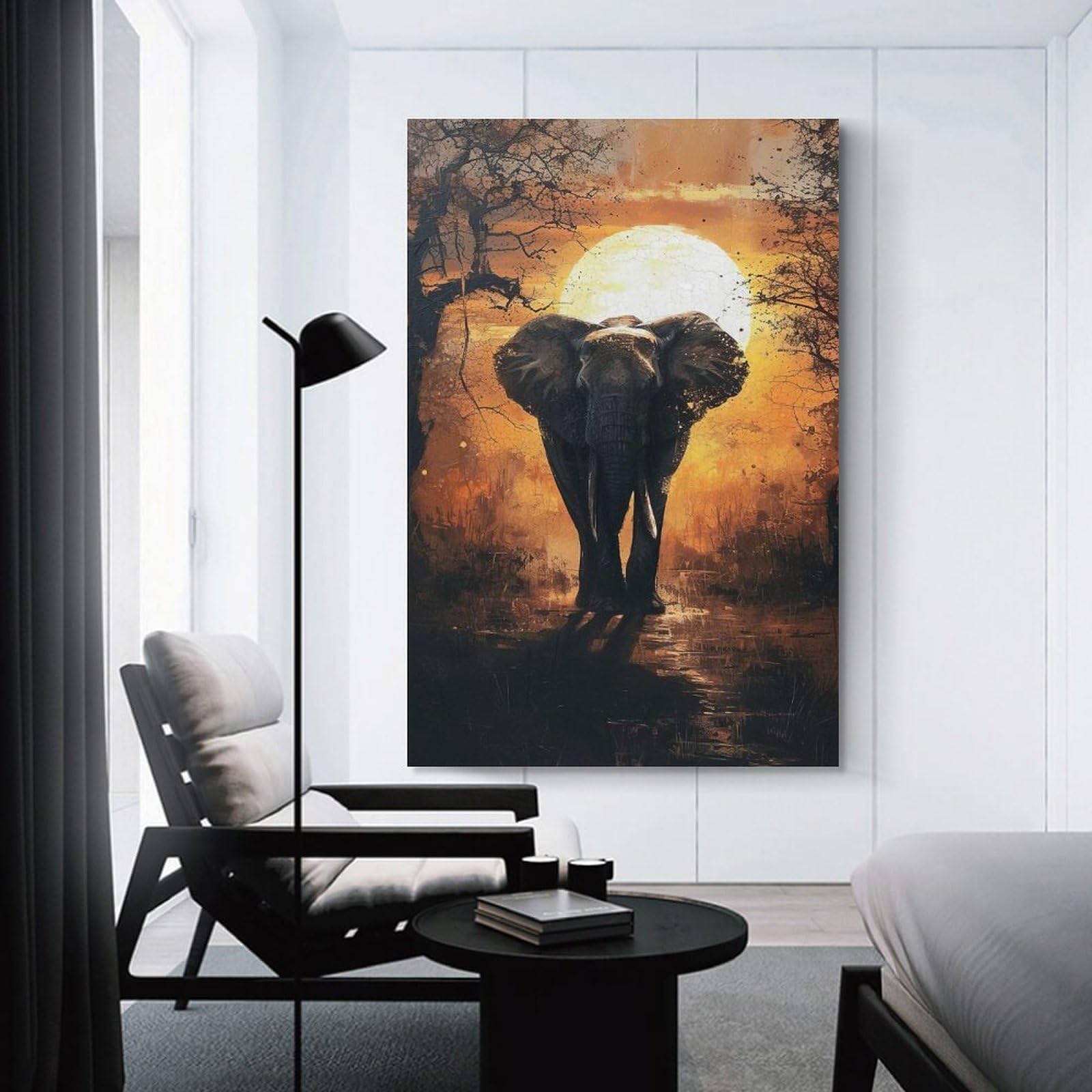 Junmoney Wall Picture Print Sunrise Elephant Majesty, 08x12inch(20x30cm), for Wall Displays, Bedrooms Or Room Updates, Wall Decor Suited to Curated Displays