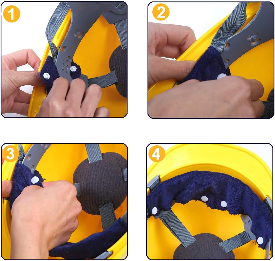 Cotton Hard Hat Sweatband Reusable Terry Cloth Snap-On Sweatband Liner Washable Hard Hat Accessories (Blue-10pieces) - - 