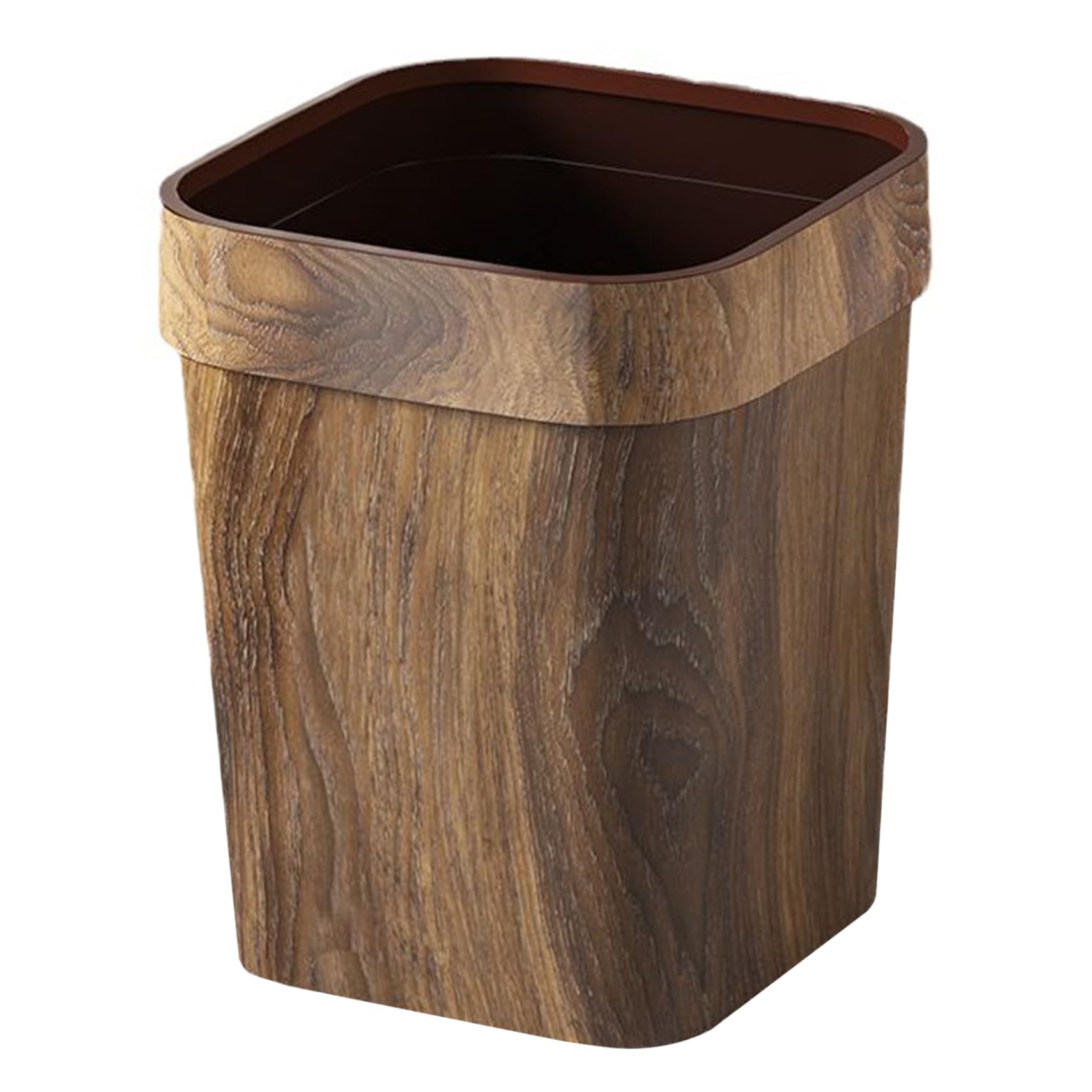 Hperu Trash Can, Vintage Square Wood Grain PP Garbage Bin, Decorative Waste Dustbin for Kitchen Bathroom, 12 L