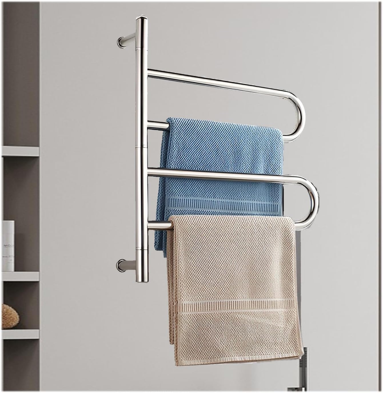 Plug in,Electric Heated Towel Racks for Bathroom, Spa, Hotels,Wall Mounted Rack,Stainless Steel Swivel