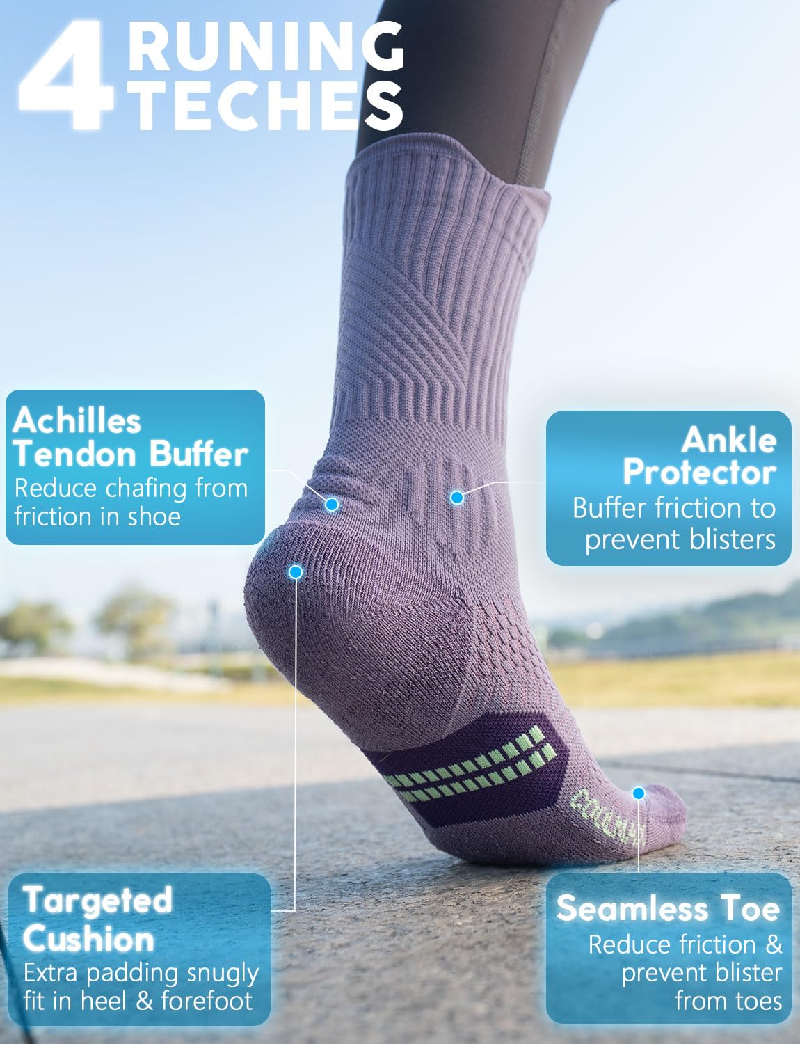 Juclise Calcetines de compresión de viscosa de bambú para correr, calcetines que absorben la humedad, antiampollas, para senderismo,ciclismo (FR/ES, Números, 38, 42, Regular, Regular, Roca Lunar)