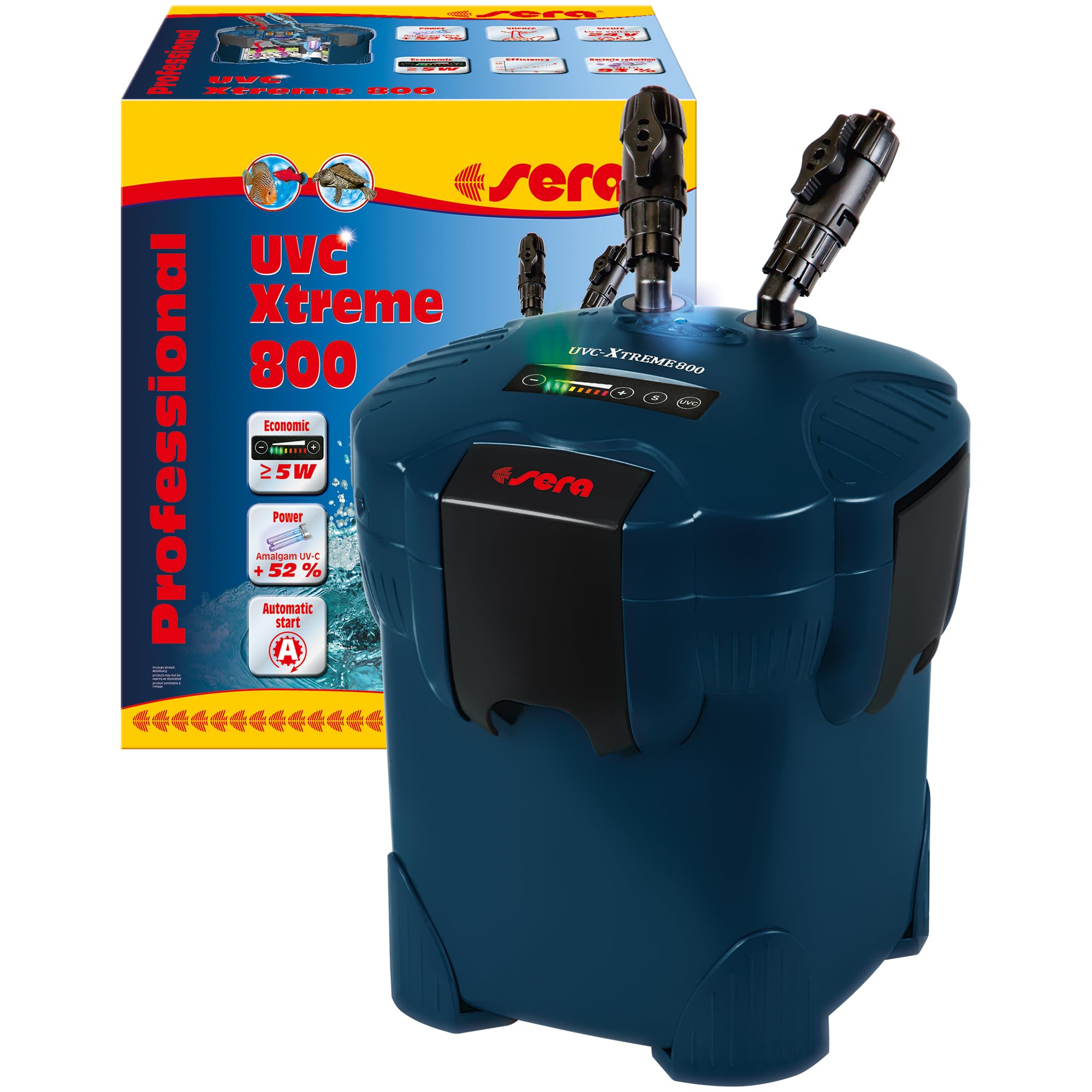 Sera UVC Xtreme electronically controllable outdoor filter for aquariums, with integrated 5 watt UV-C with amalgam, this reduces pathogens, parasites and algae growth in the aquarium