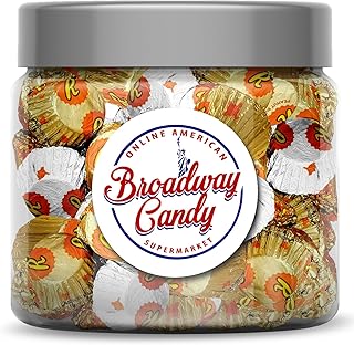 Broadway Candy Sweets Jar 500g - Reese\\\'s Mini Cups - Individually Wrapped American Sweets - Milk Chocolate-Enrobed Peanut Butter Mini Cups - Approximately 50 Pieces