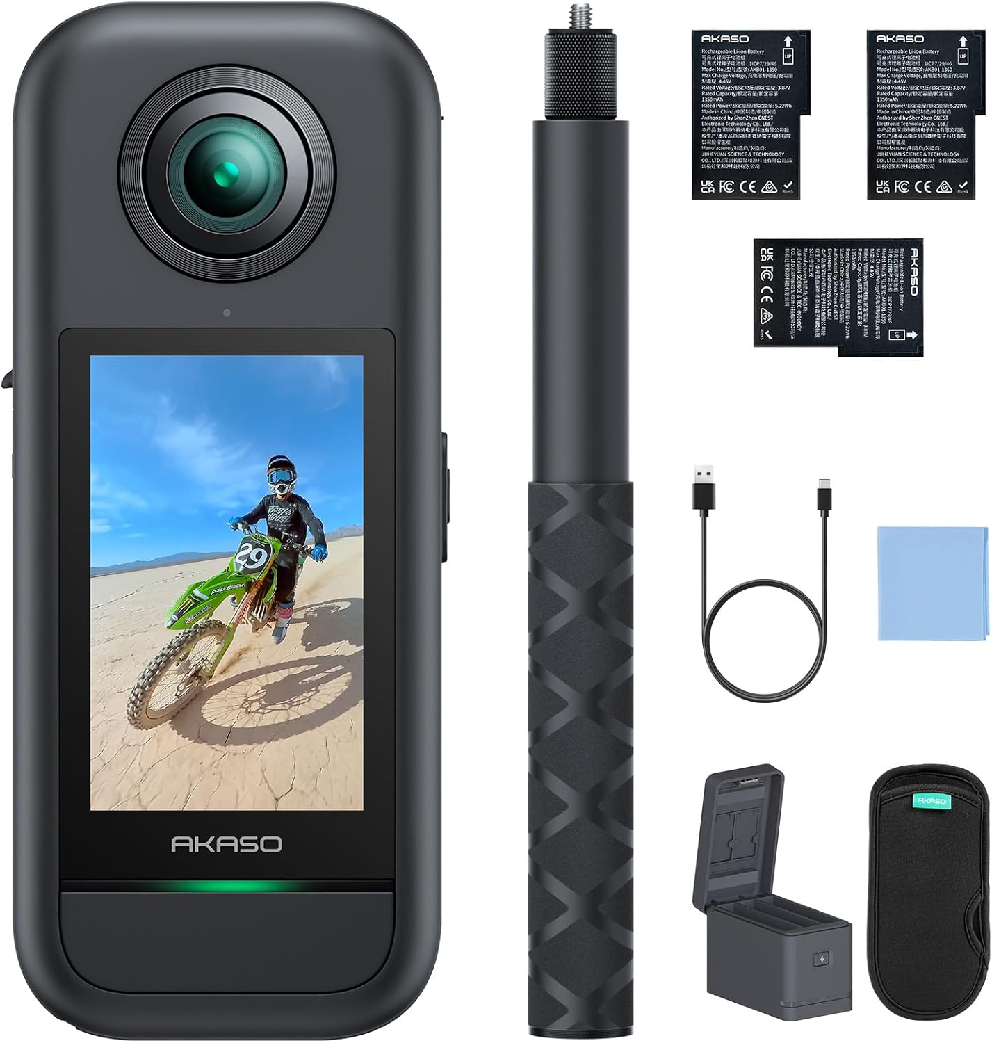 AKASO 360 Weatherproof 360° Action Camera Creator Combo- 5.7K 360 Video with 1/2″ 48MP Sensors, 72MP 360 Photo, 360-SuperSmooth, Touchscreen, Invisible Selfie Stick, 360° Horizon Lock, AI Tracking