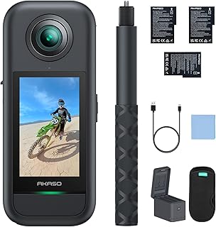 AKASO 360° Action Cam Creator-Set - 5.7K 72MP 360 Grad Actionkamera Duale 1/2" 48MP Sensoren, 2.29'' Touchscreen, Unsichtbarer Selfie Stick, 360° Horizon Lock und AI-Verfolgung