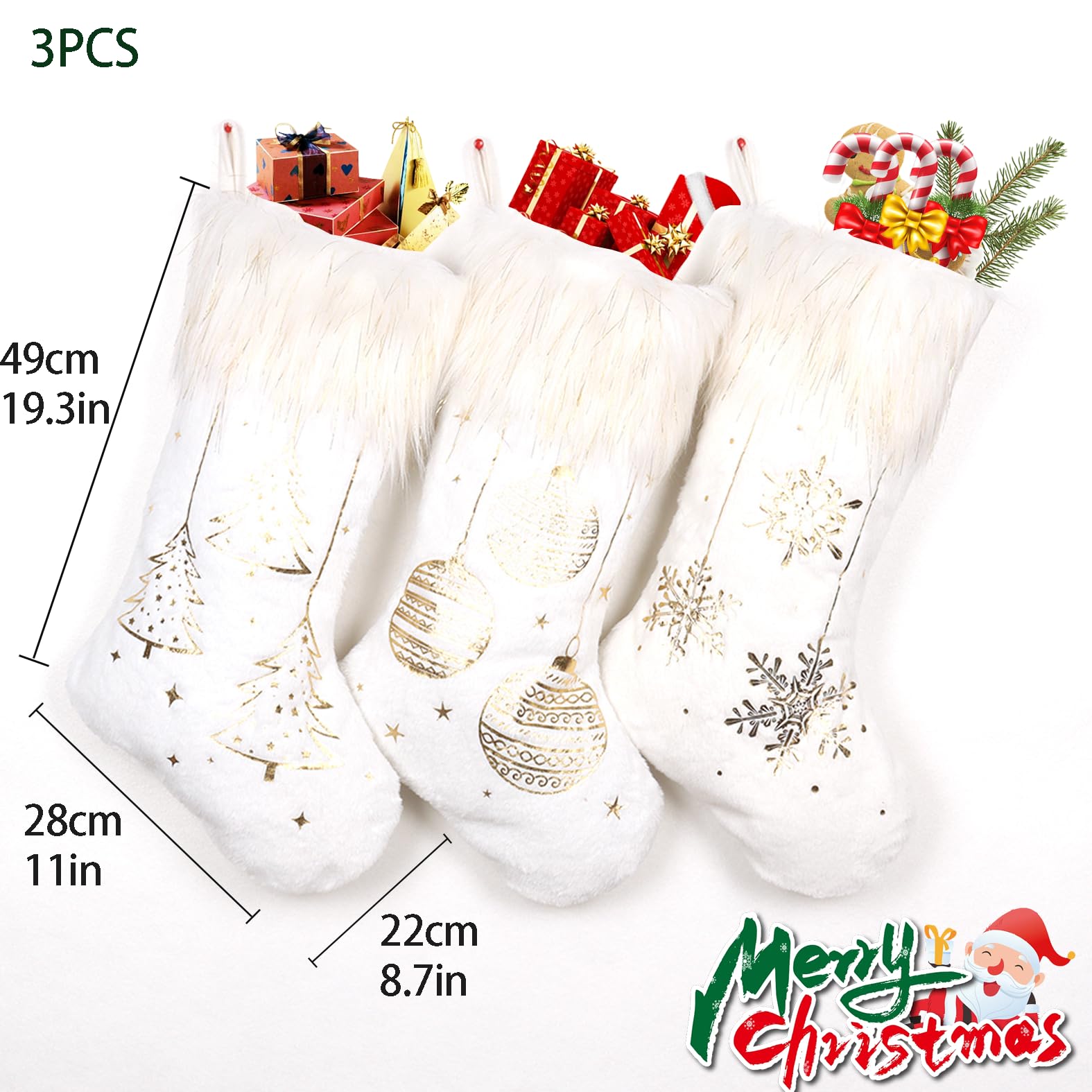 Plüsch Nikolausstrümpfe,3er Set Weihnachten Hängende Taschen,Weihnachtsstrumpf Personalisiert,Weihnachtssocken Deko Weihnachtsdeko Gefüllter Nikolausstiefel Weihnachtsbaum hängende Ornamente