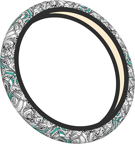 Miniatura 7 de Funda para volante de automóvil con ondas tribales polinesias hawaianas retro hawaianas para mujeres y hombres, 15 pulgadas, tela elástica