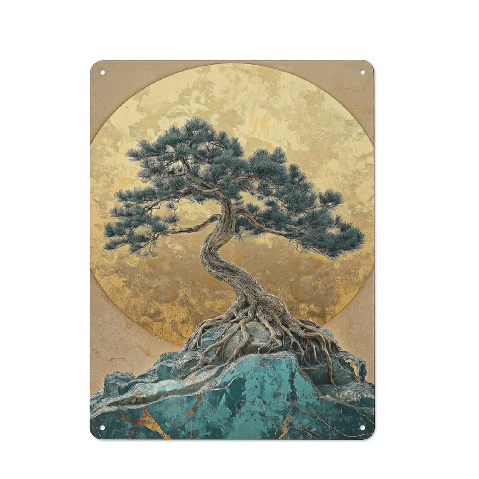 Junmoney Style-11 Golden Bonsai Tree Art Rustic Printed Metal Sign 40X30cm For Garage Or Workshop, For Garage, Workshop And Man Cave Decoration