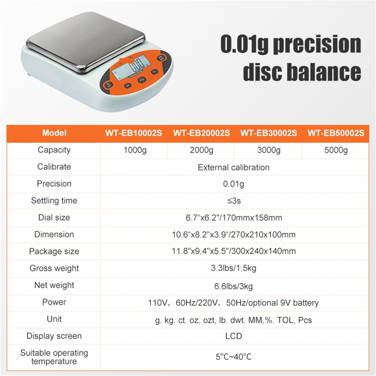 Básculas digitales de laboratorio, Balanza analítica de 0,01 g, báscula digital de precisión for laboratorio, balanza electrónica de acero inoxidable 304 for joyería y farmacia.(WT-EB30002S)