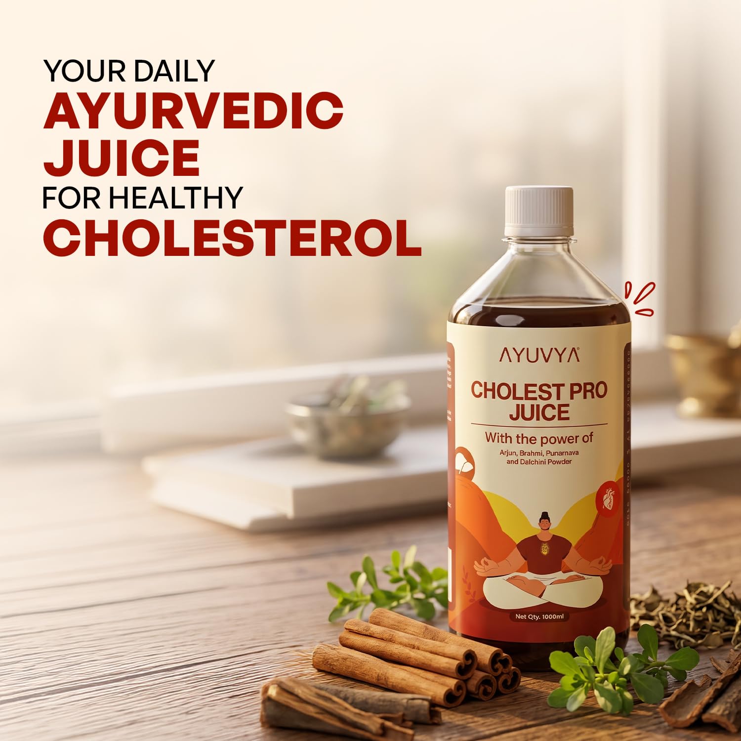Ayuvya Cholest Pro Cholesterol Juice 1000ml with Arjuna Capsules | Infused with Arjuna, Dalchini and Makoye | Supports Heart Health, Digestion and Energy Levels | As Seen on Shark Tank 1